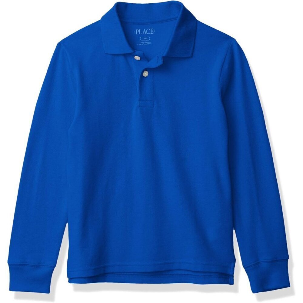 boys Uniform Long Sleeve Pique Polo Shirt, Renew Blue, 10 12
